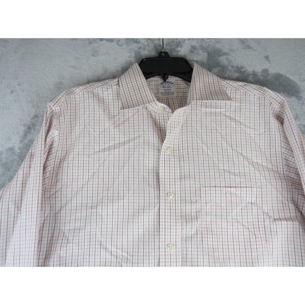 Brooks Brothers‎ Shirt Mens 16-35 Large Pink Check Regent Non Iron Supima Cotton